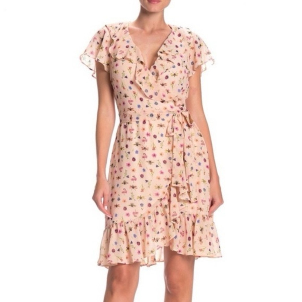 Betsey Johnson Floral/Bugs & Butterflies Ruffle Midi Dress - Pink Multi